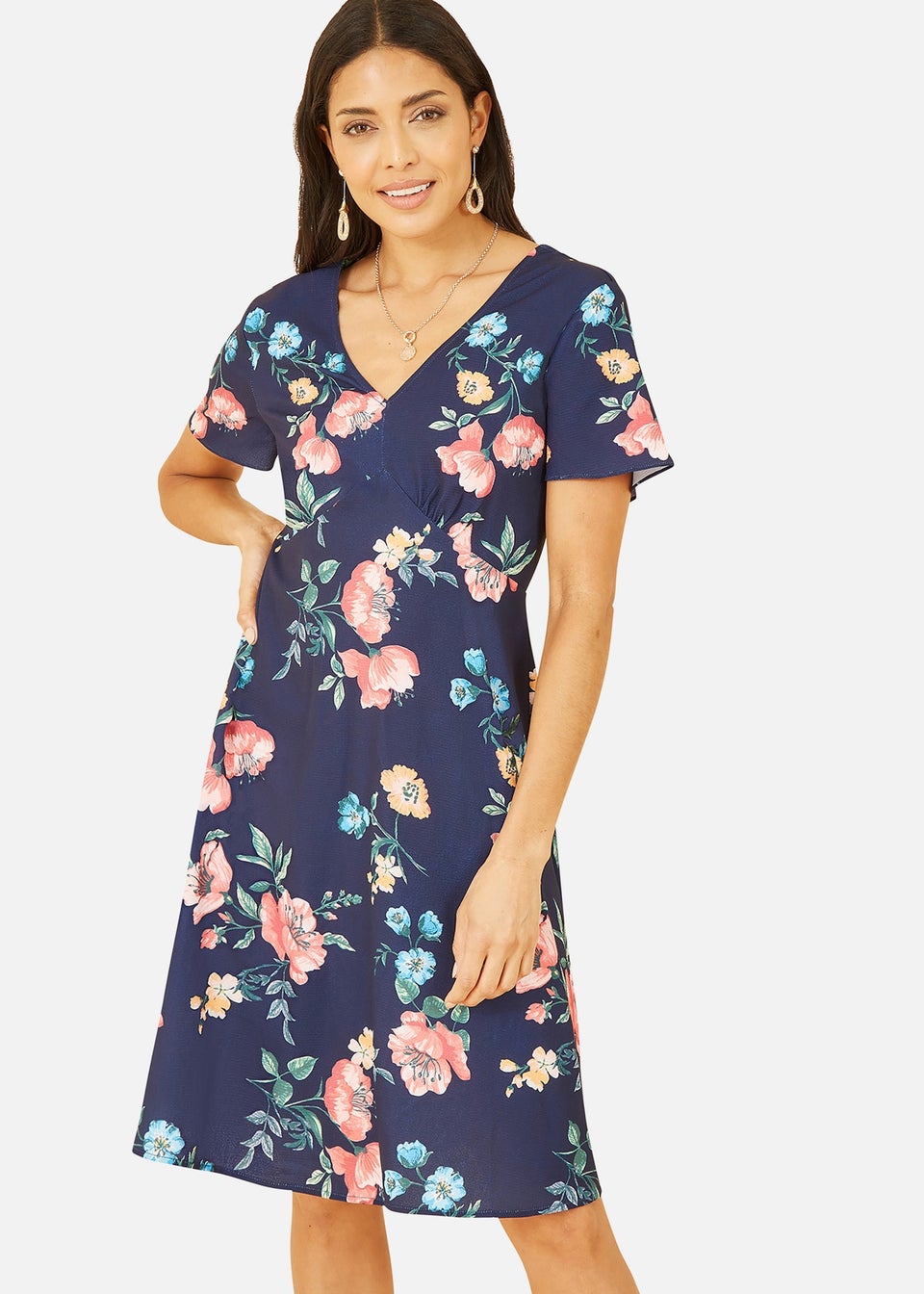 Yumi Navy Kimono Sleeve Skater Dress Matalan