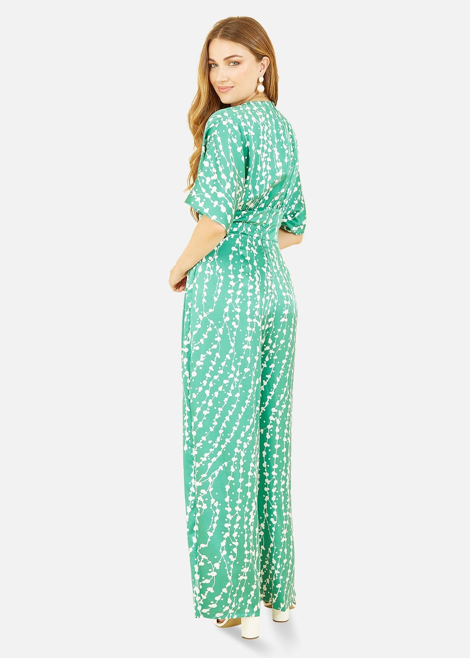 Yumi Green Abstract Print Kimono Sleeve Jumpsuit