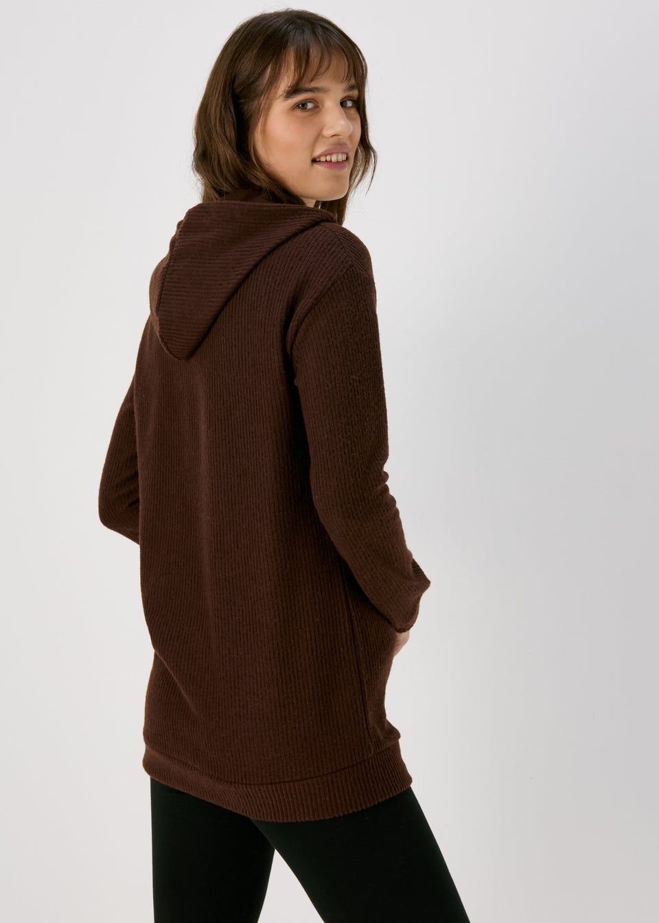 Brown Longline Pullover Hoodie