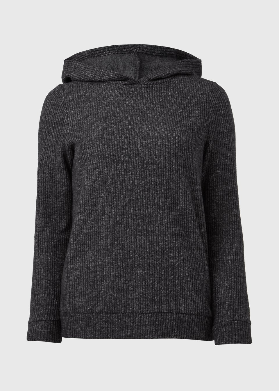 Charcoal Ribbed Pullover Hoodie