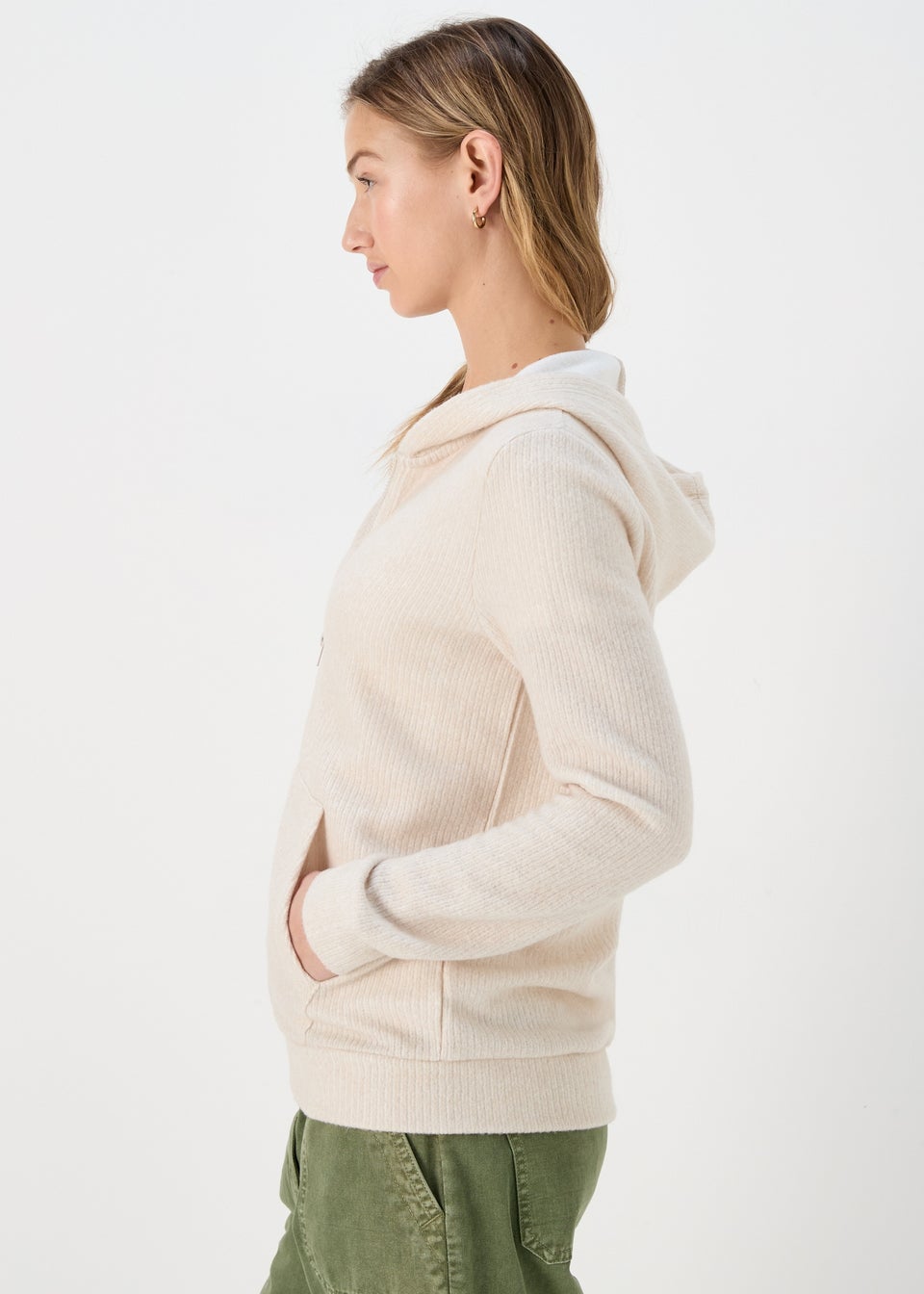 Oatmeal Zip Front Ribbed Hoodie
