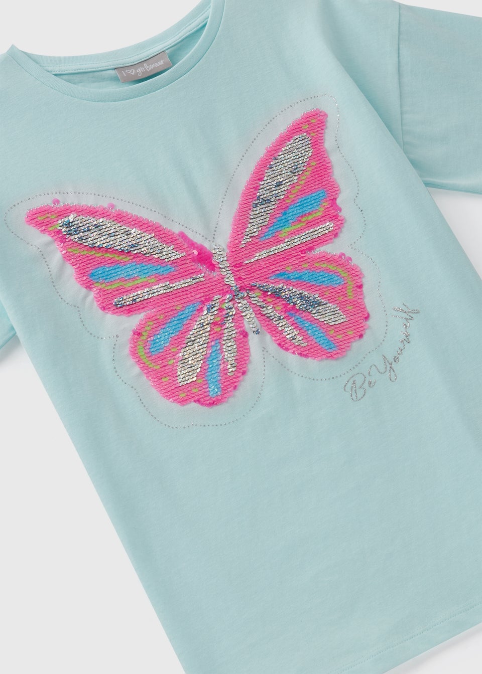 Girls Blue Sequin Butterfly T-Shirt (7-13yrs)
