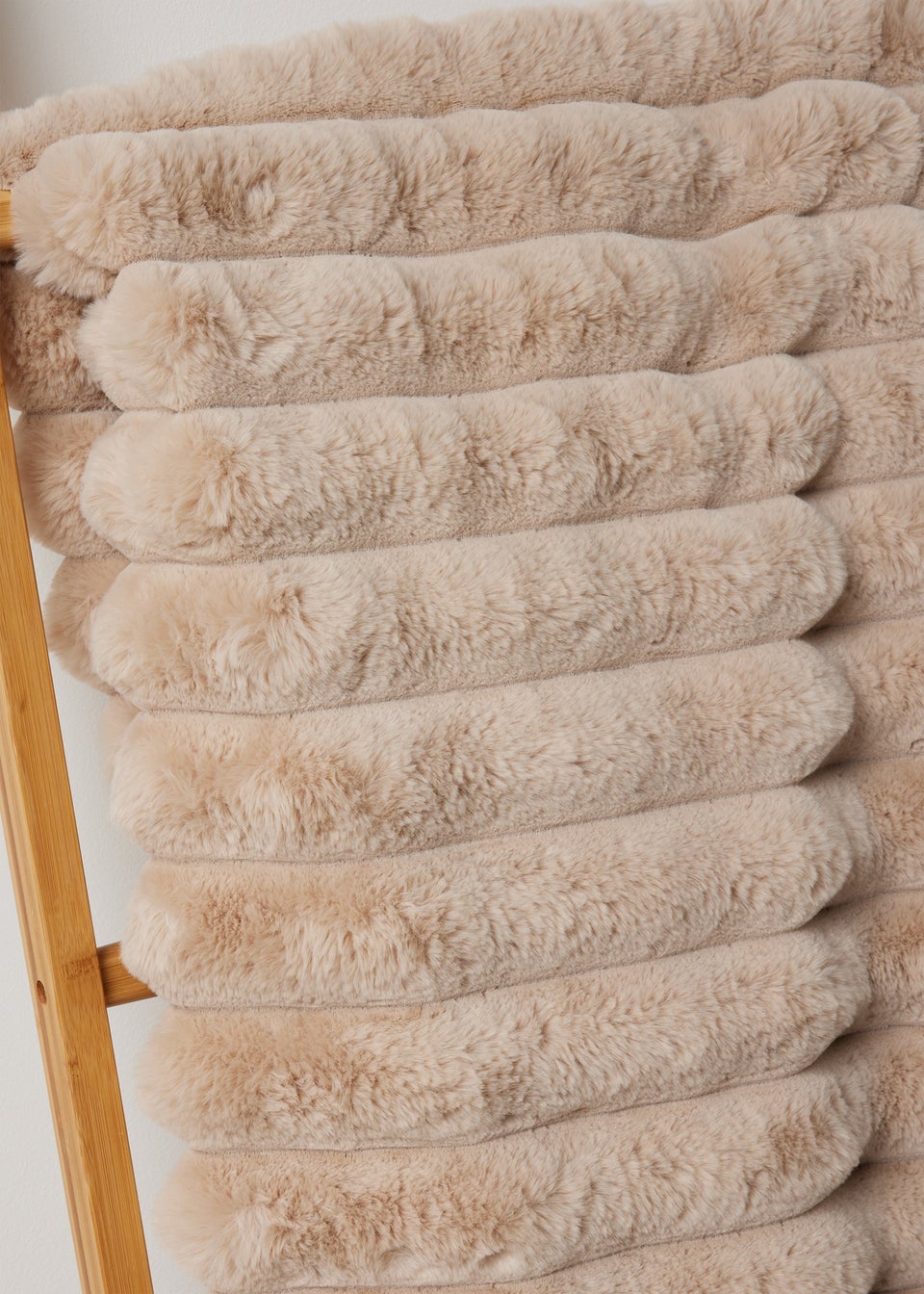 Beige Ribbed Faux Fur Throw