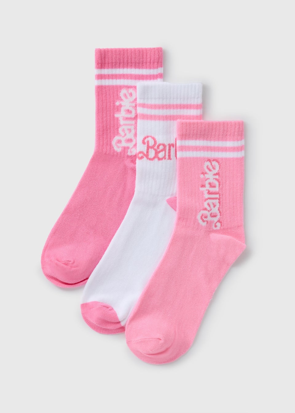 3 Pack Pink Barbie Sports Crew Socks Matalan