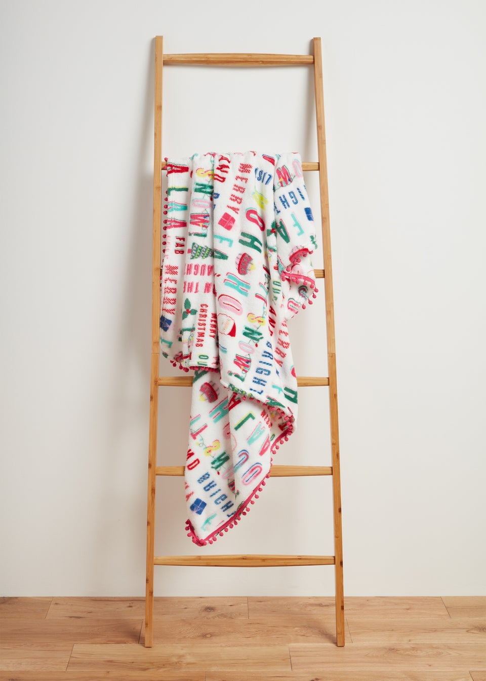 Multicolour Joyful Text Pom Throw Matalan