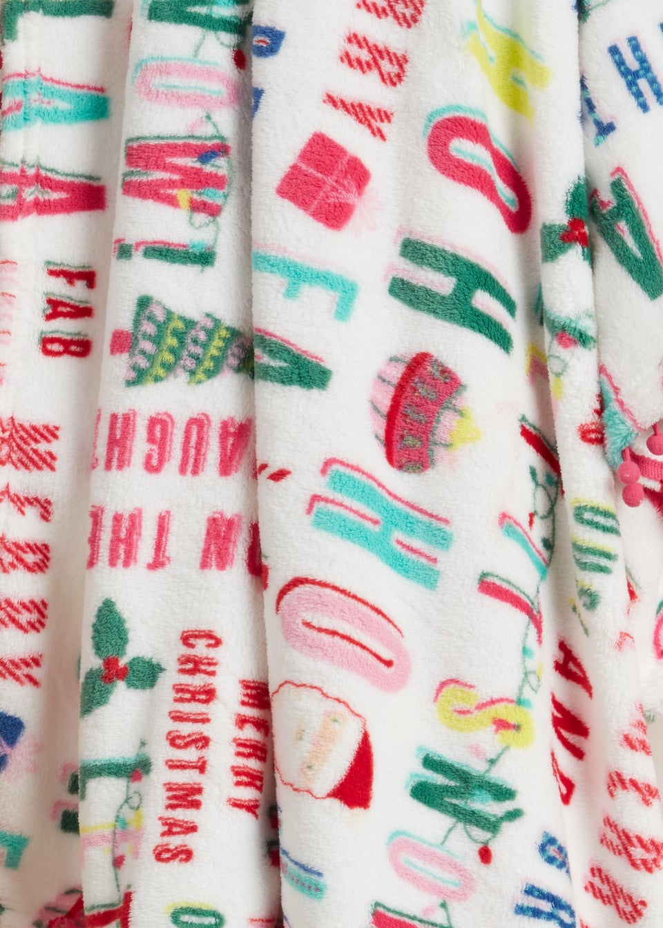Multicolour Joyful Text Pom Throw Matalan
