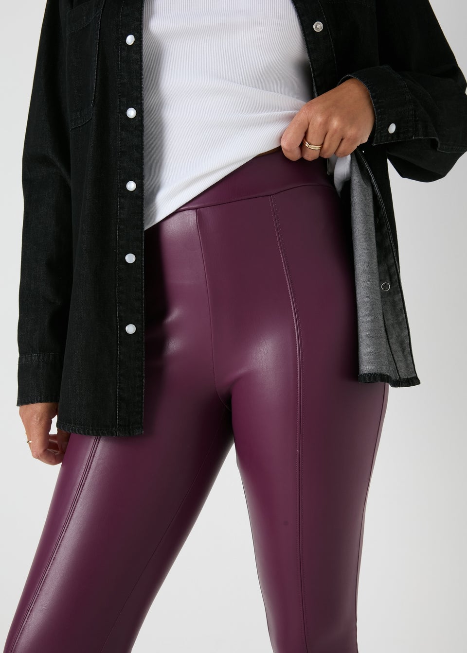 Burgundy Leather Look Leggings