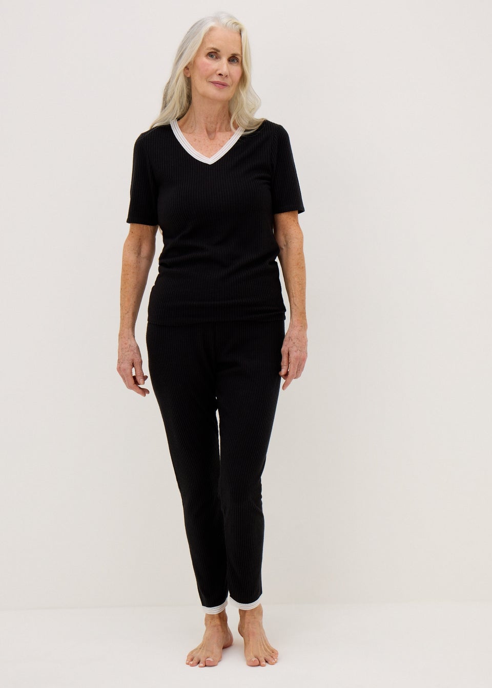 Black Thermal V-Neck Top & Leggings Set