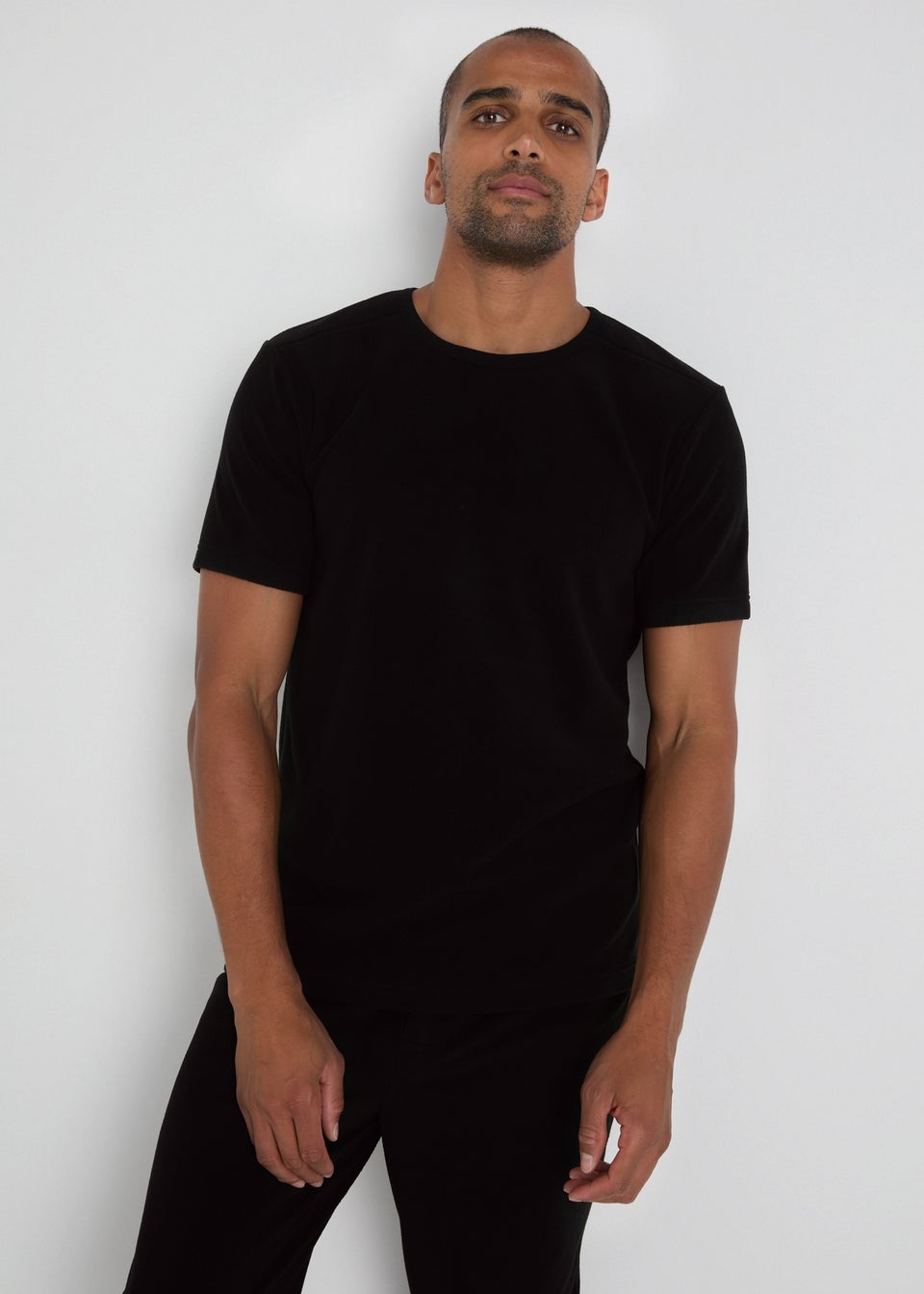 Black Ribbed Fleece T-Shirt