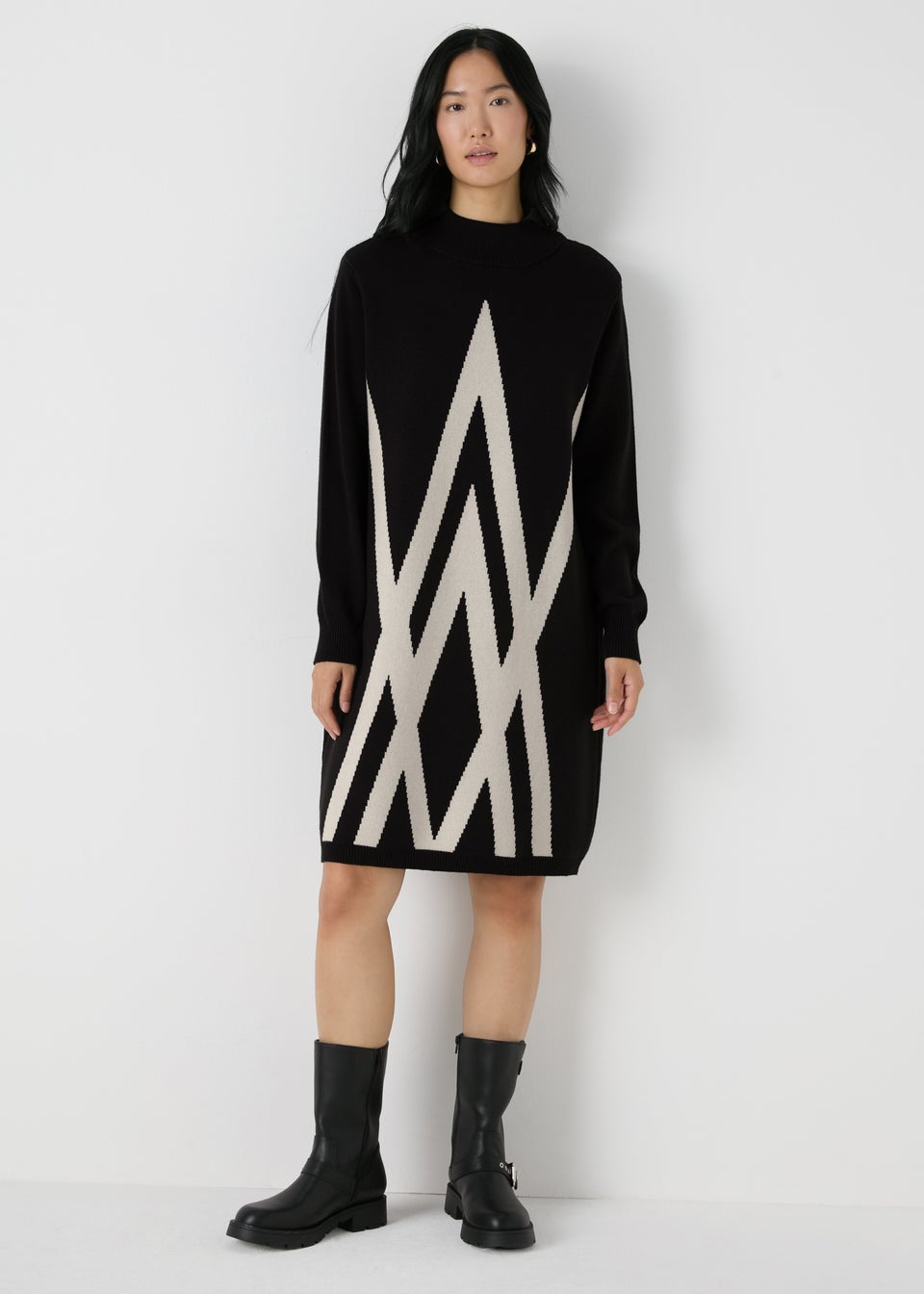 Et Vous Black Jacquard Knit Jumper Dress Matalan