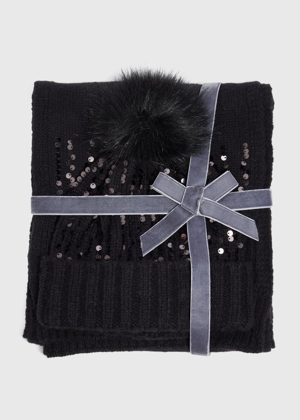 2 Piece Black Hat Scarf Gift Set Matalan