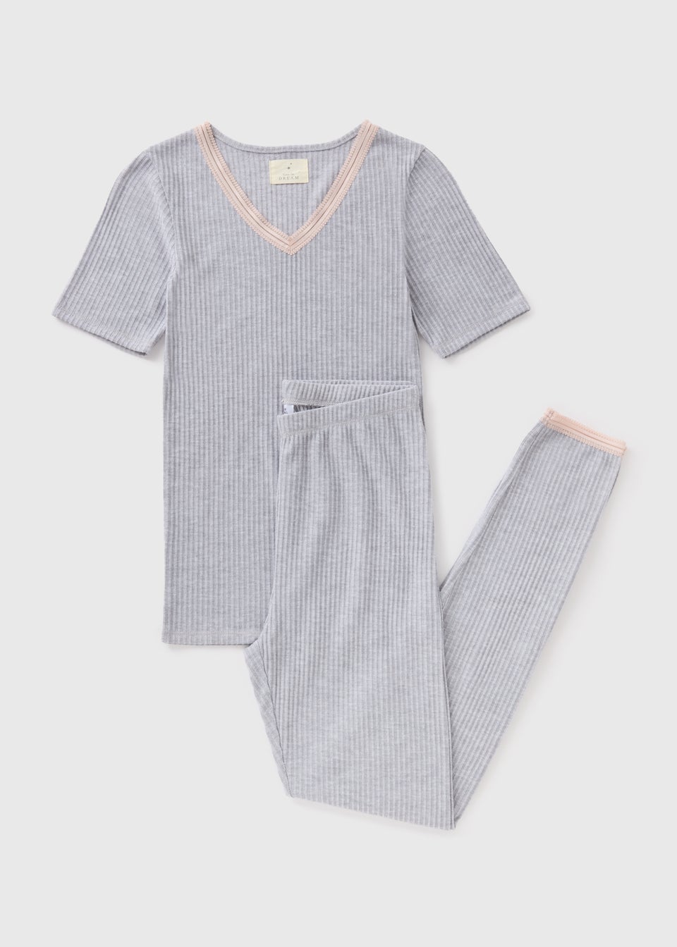 Grey Thermal V-Neck Top & Leggings Set