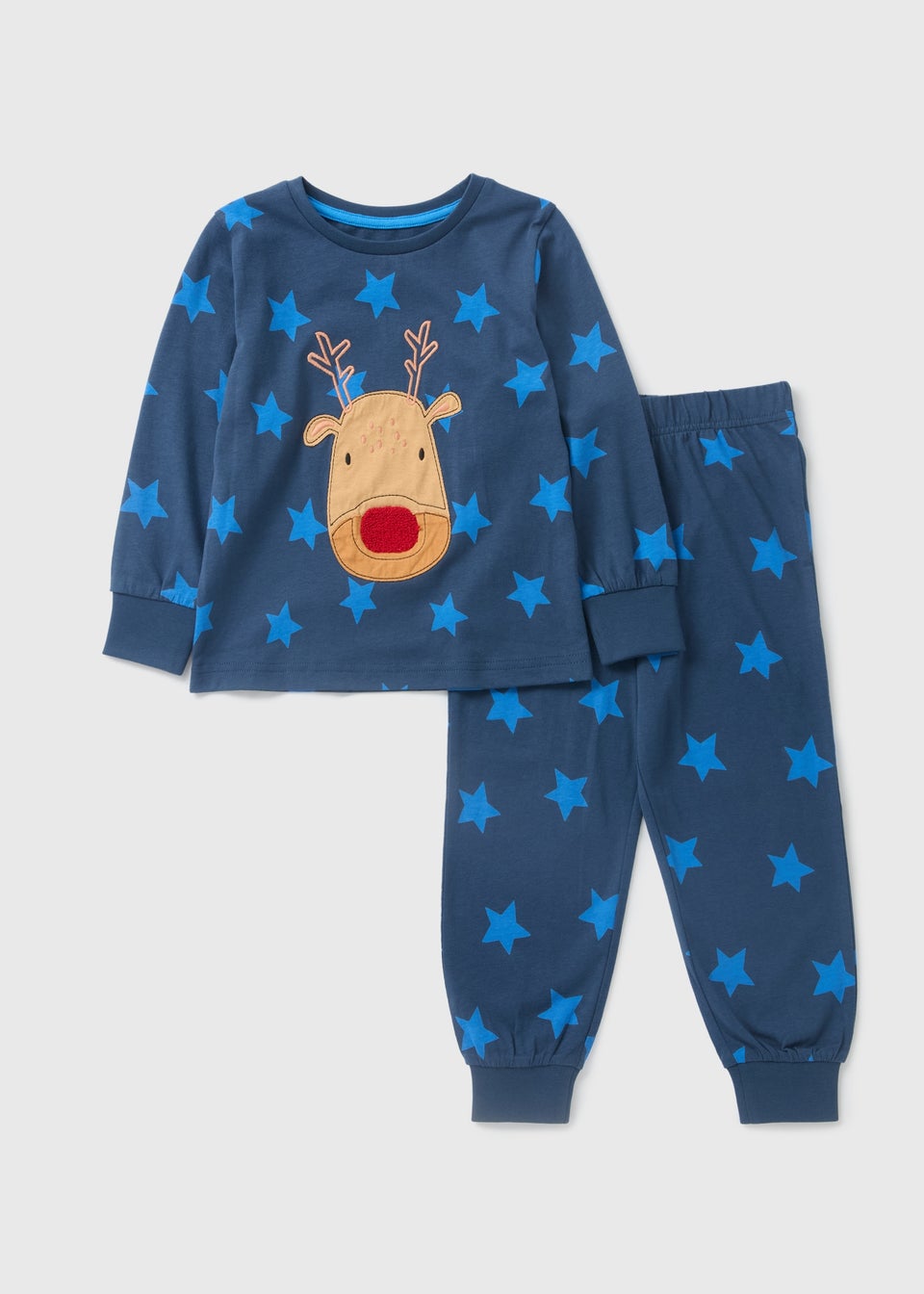 Boys Blue Reindeer Star Top Bottom Pyjama Set 1 7yrs Matalan