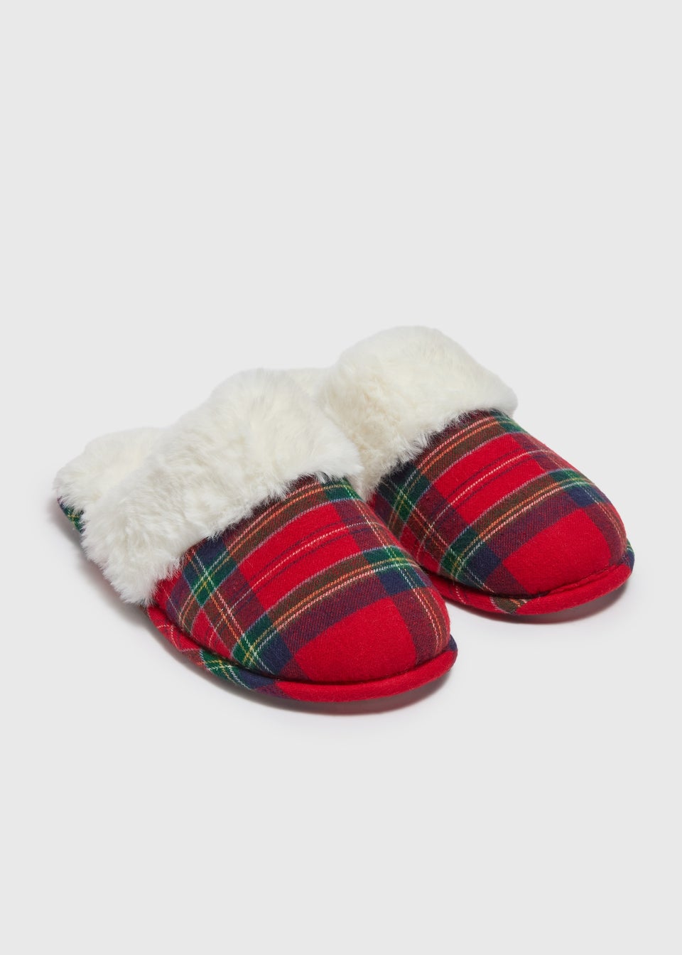 Winter Poem Red Tartan Slippers Matalan