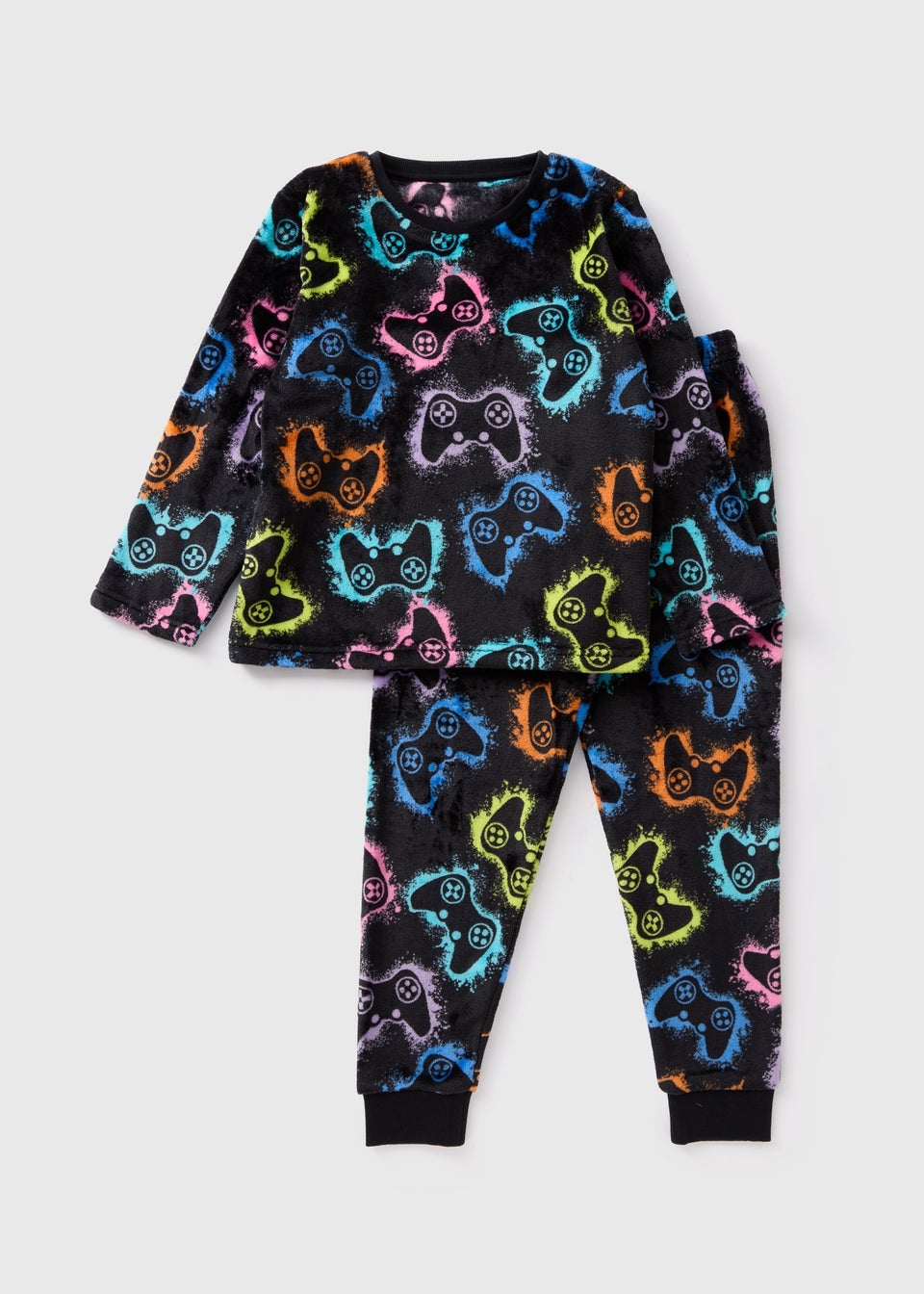 Boys Black Fleece Gaming Pyjama Set 7 13yrs Matalan