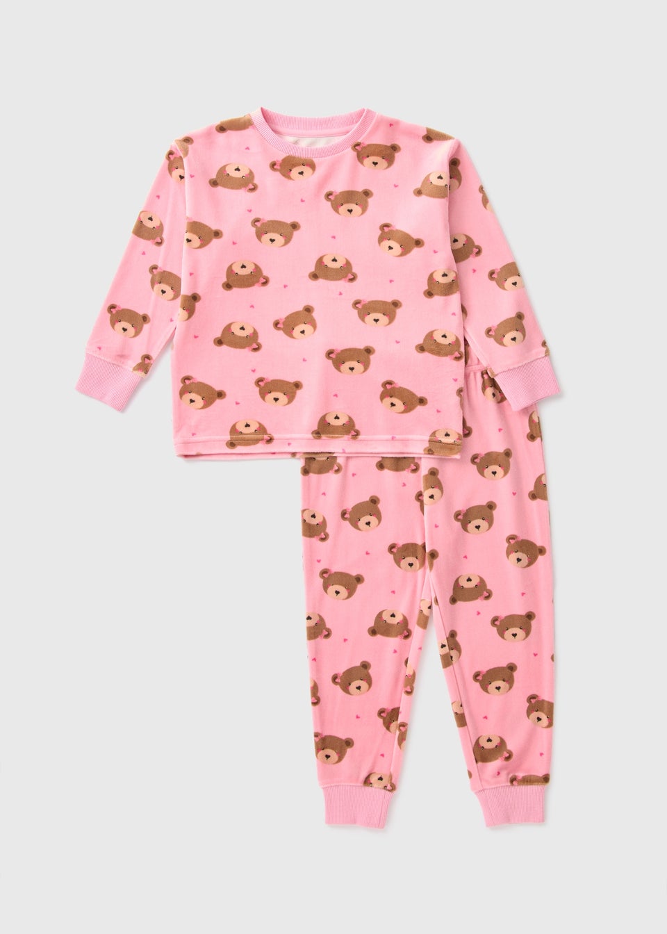 Girls Pink Bear Velour Top Bottom Pyjama Set 1 7yrs Matalan