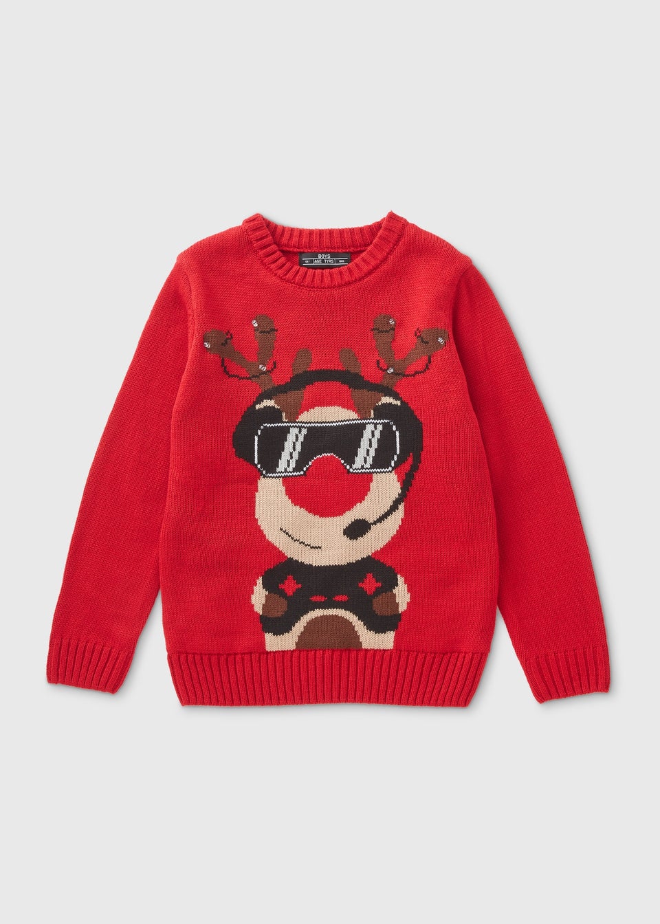 Christmas Boys Red Reindeer Light Up Jumper 3 13yrs Matalan