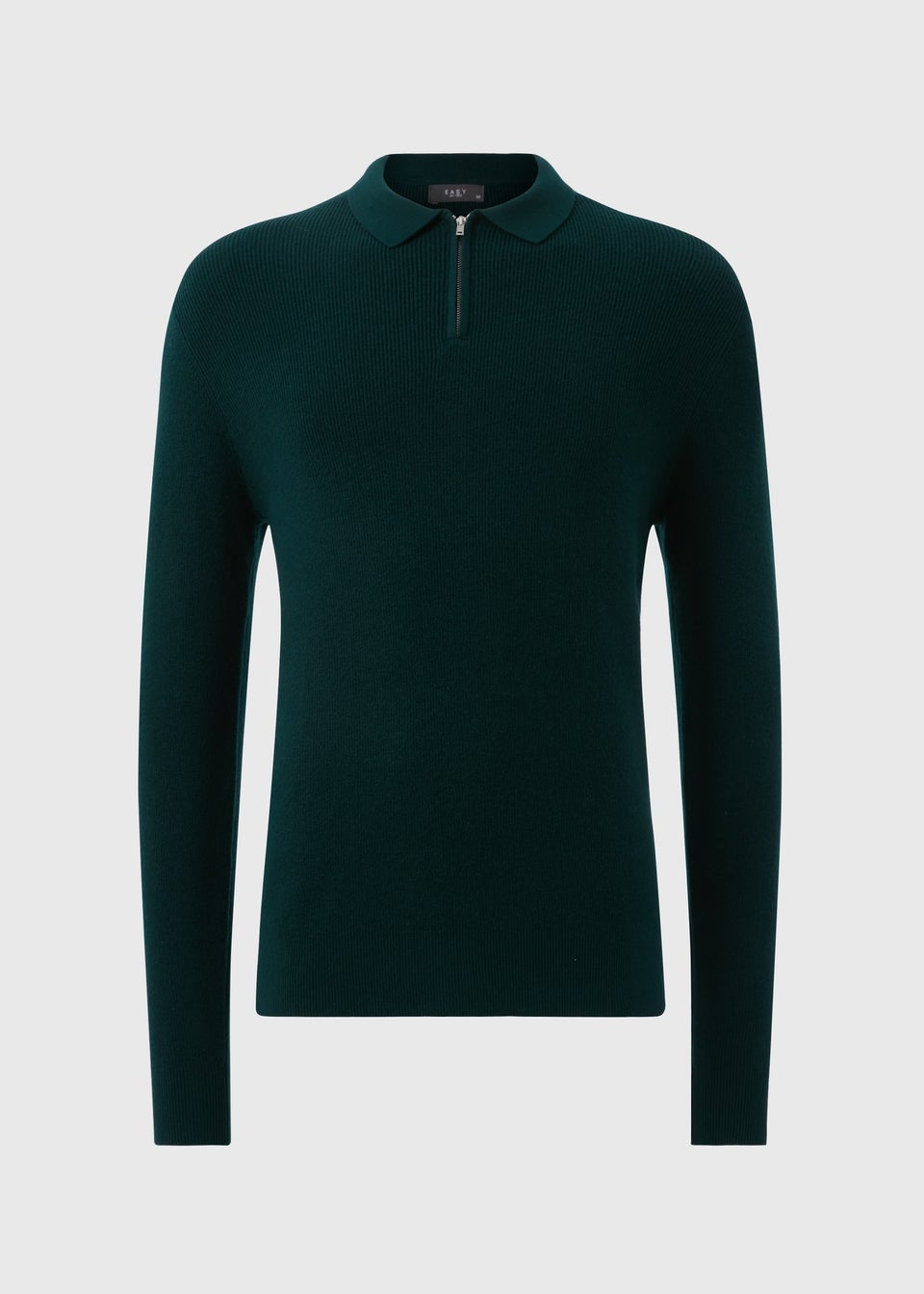 Green Ribbed Long Sleeve Polo Shirt