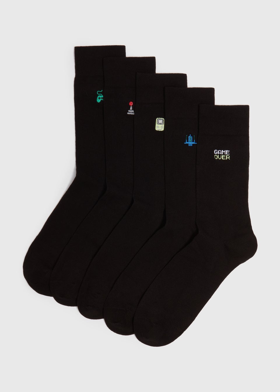 5 Pack Black Gaming Embroidery Socks