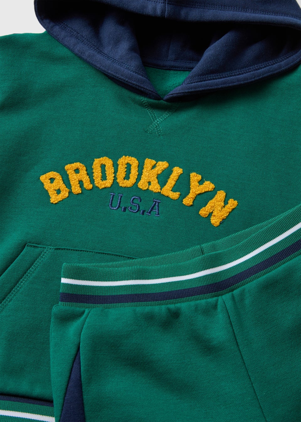 Boys Green Brooklyn Hoodie Jogging Bottom Set 1 7yrs