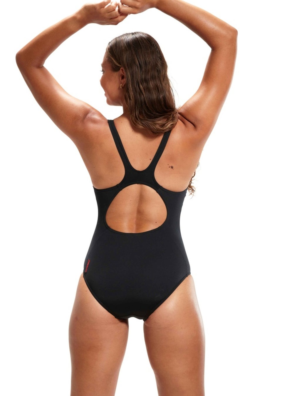 Speedo Black/Red Placement Panel One Piece Swimsuit