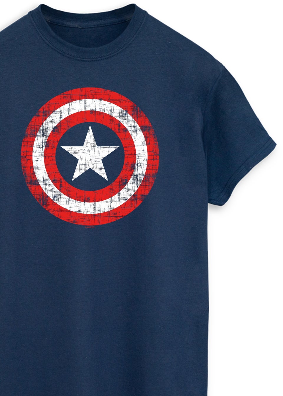 Marvel Avengers Captain America Scratched Shield Navy Printed T-Shirt