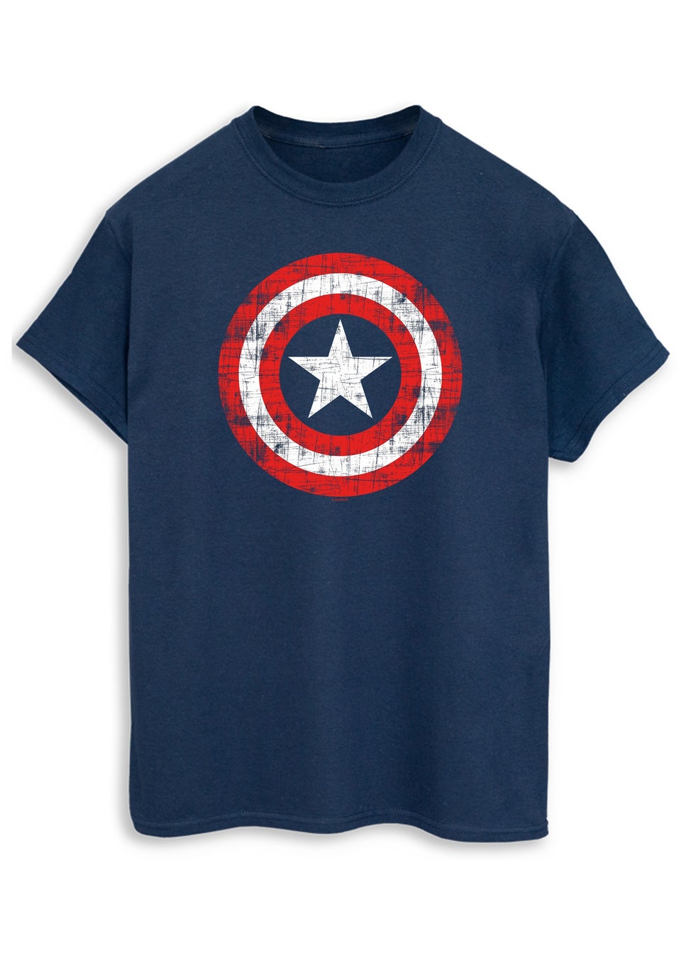 Marvel Avengers Captain America Scratched Shield Navy Printed T-Shirt