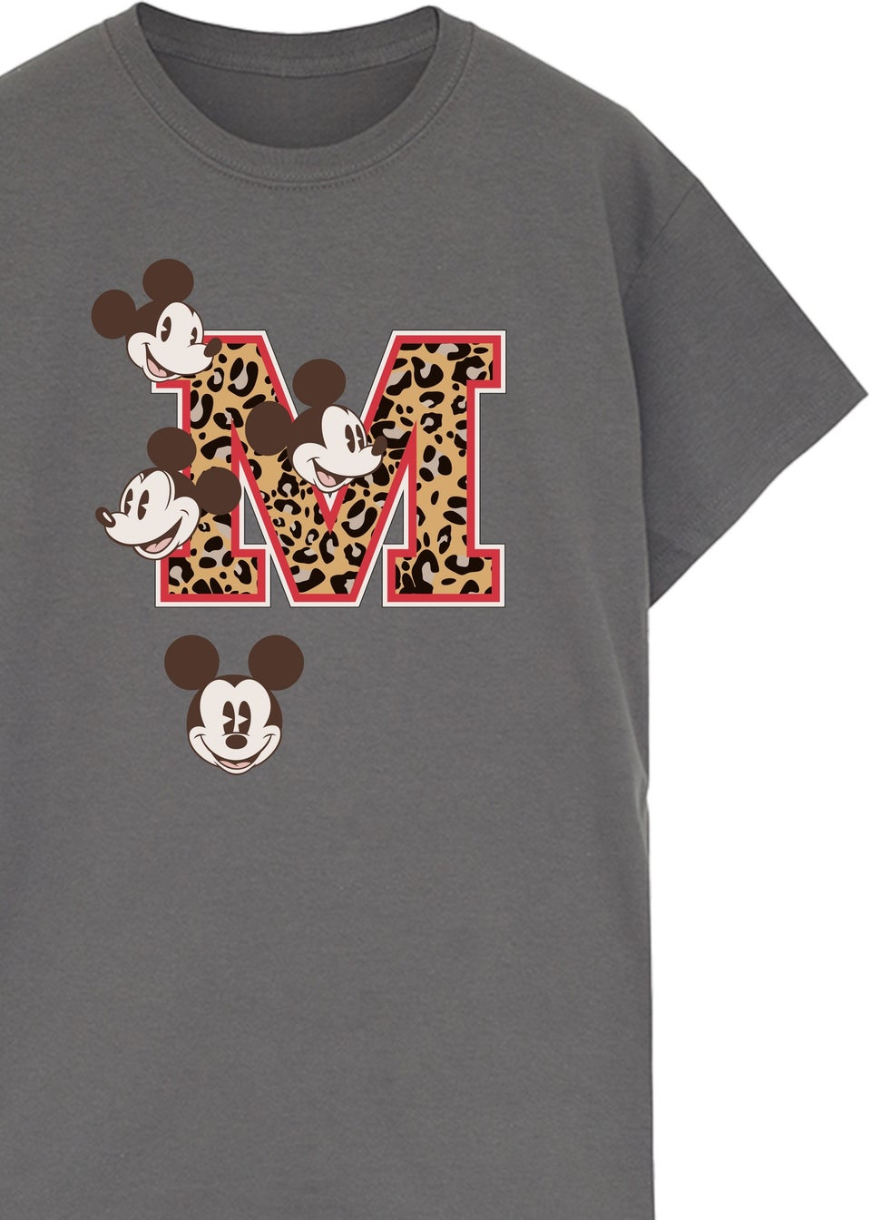 Disney Mickey Mouse M Faces Charcoal Printed Boyfriend Fit T-Shirt