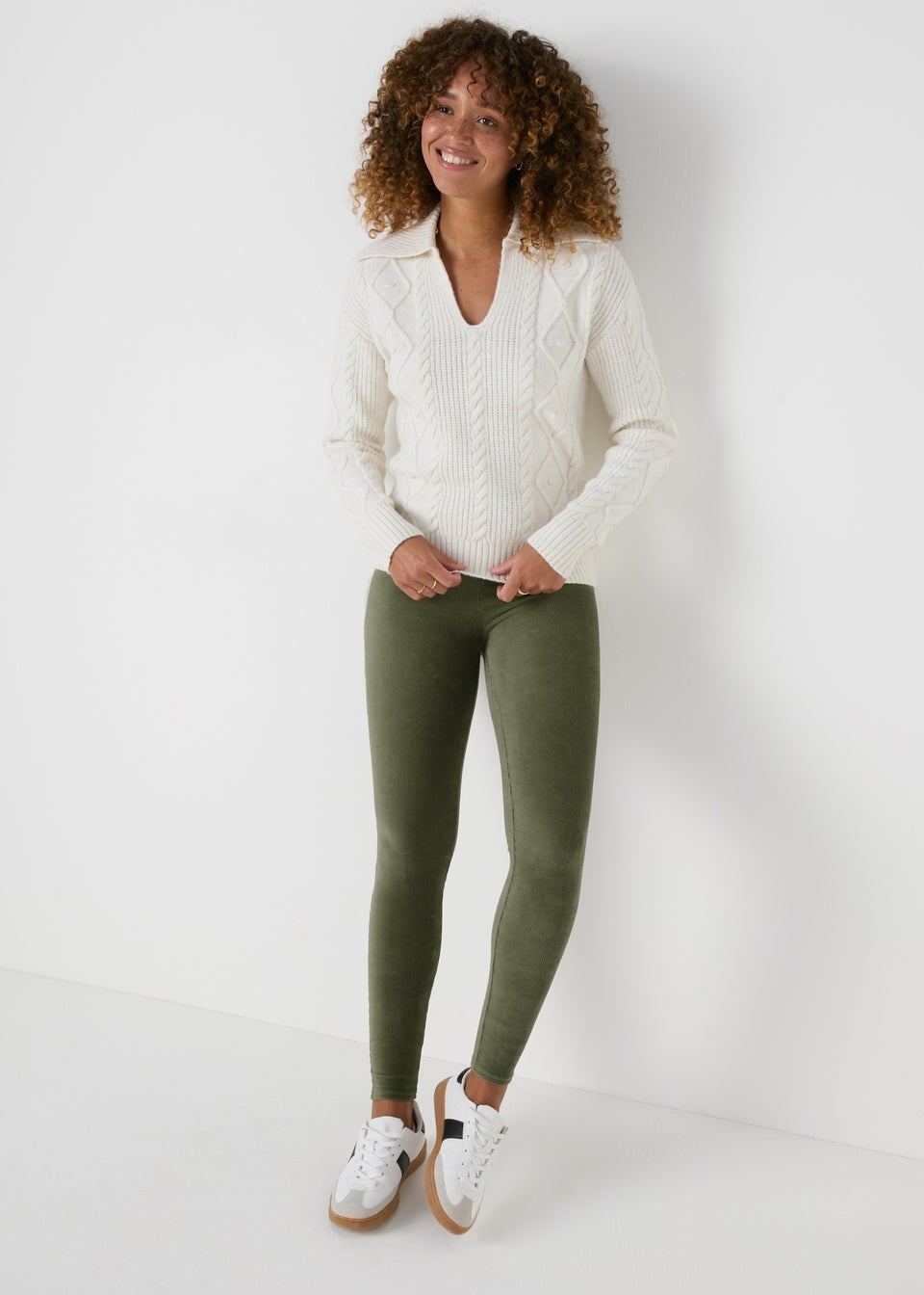 Khaki Velvet Corduroy Leggings Matalan