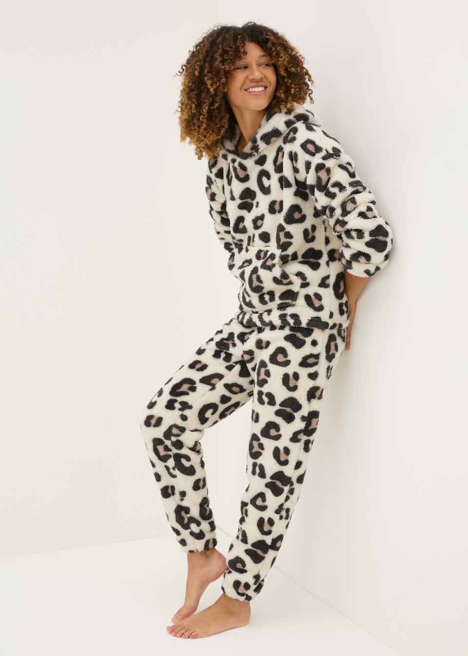 Cream Animal Print Fleece Pyjama Set