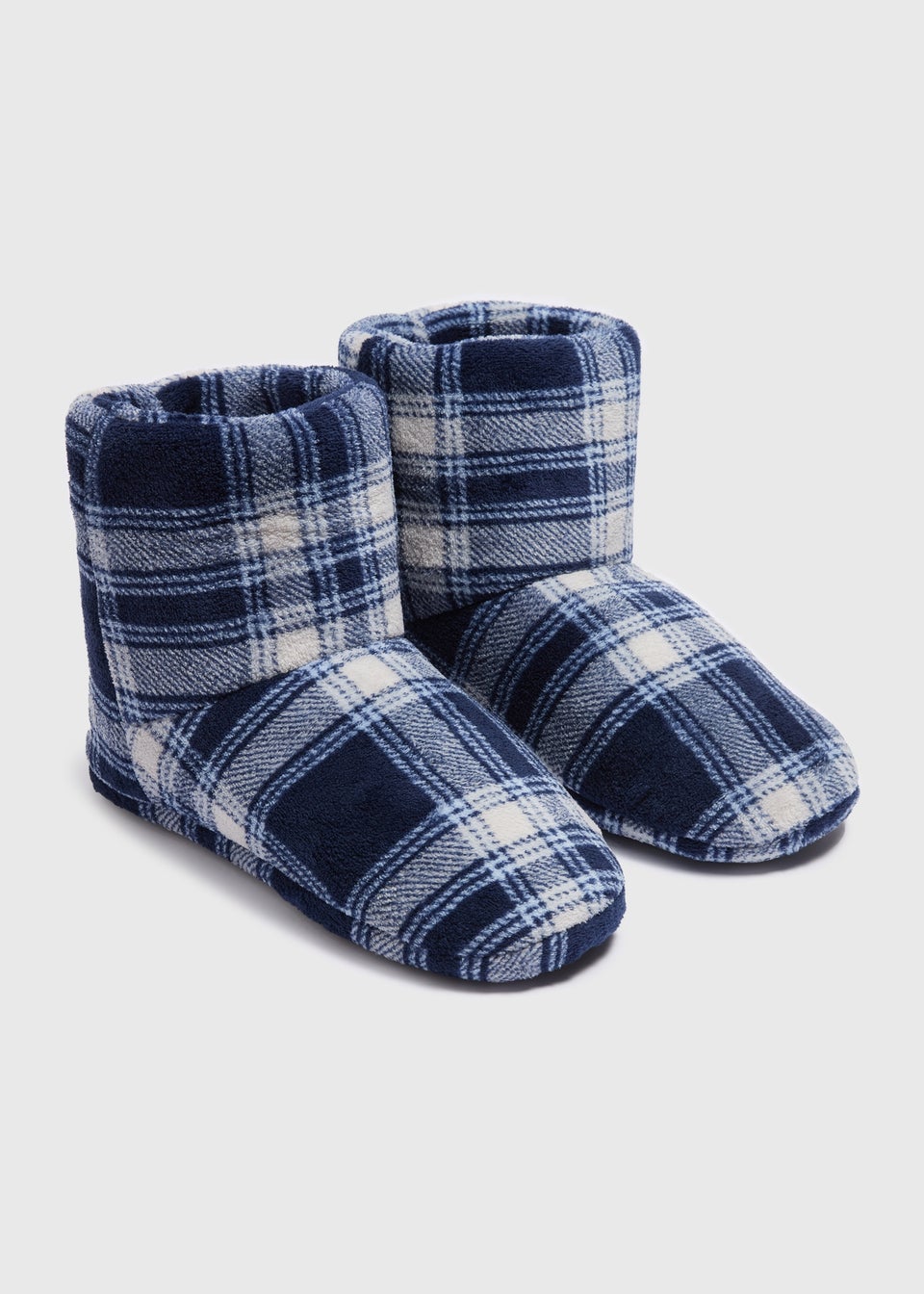 Navy Check Slipper Boots