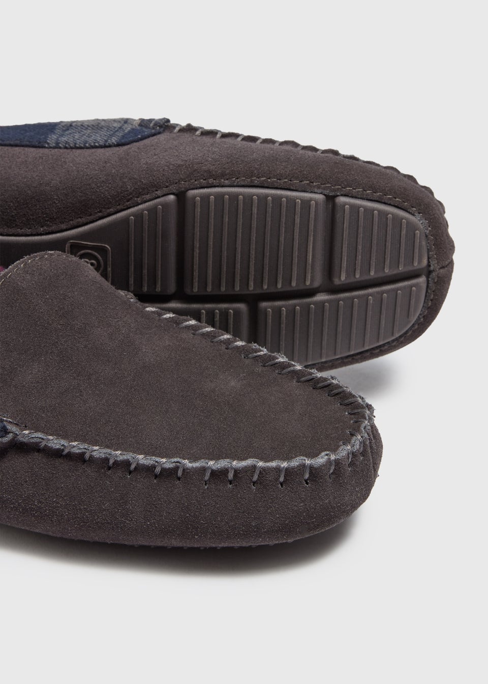 Charcoal Check Suede Moccasin Slippers Matalan