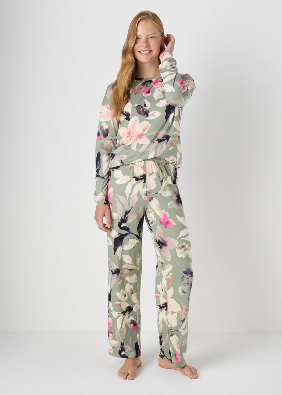 Green Floral Print Loungewear Set Matalan