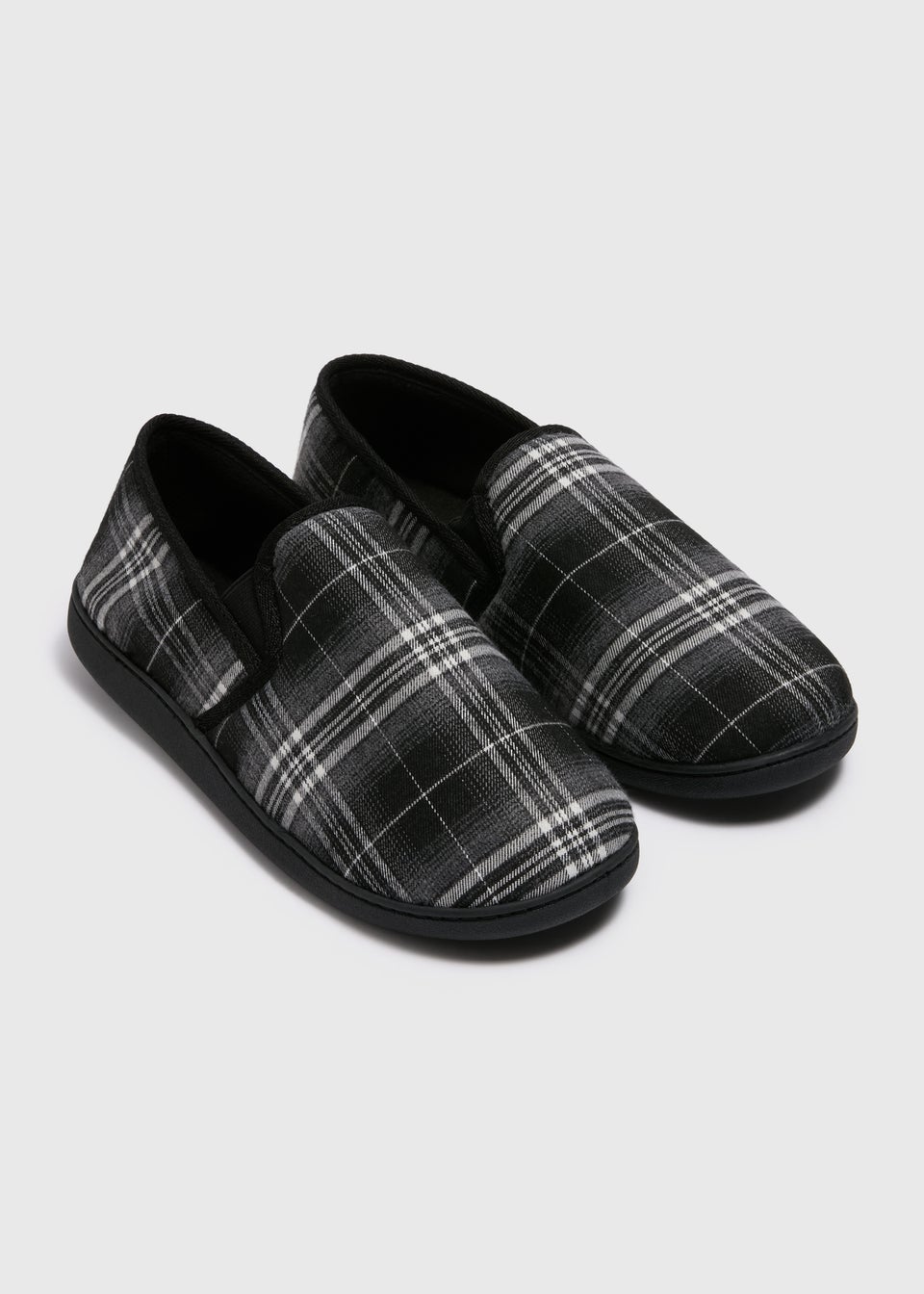 Black Check Slippers Matalan