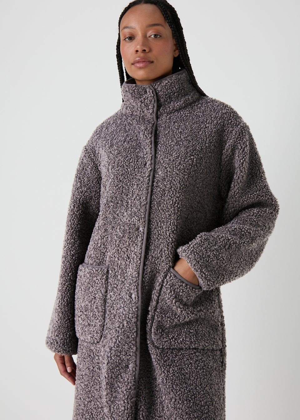 Grey Long Borg Coat Matalan