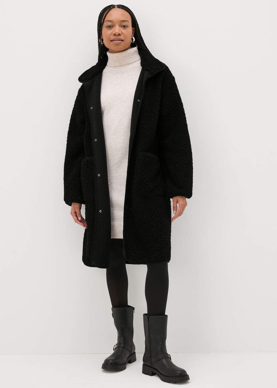Black Long Borg Coat Matalan