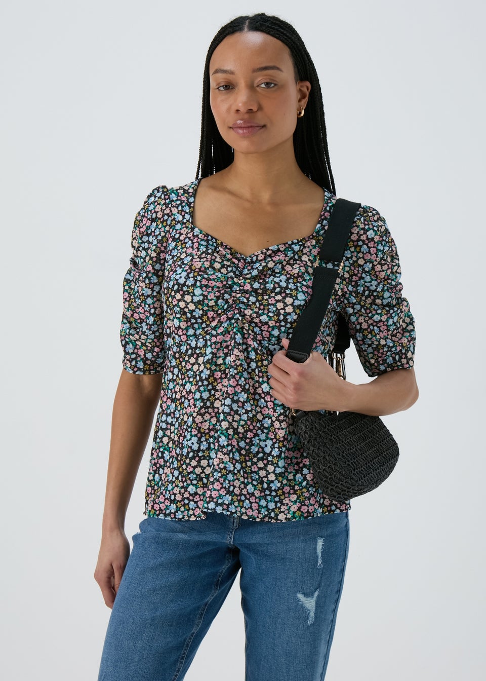 Multicolour Ruched Front Woven Top