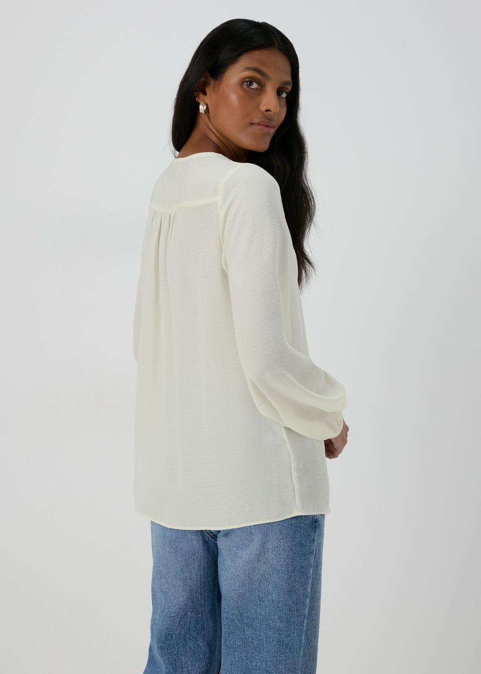 Cream Textured V-Neck Blouse