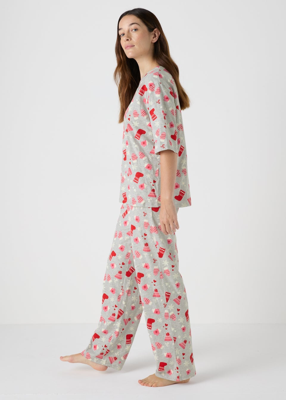 Grey Christmas Print Pyjama Set Matalan