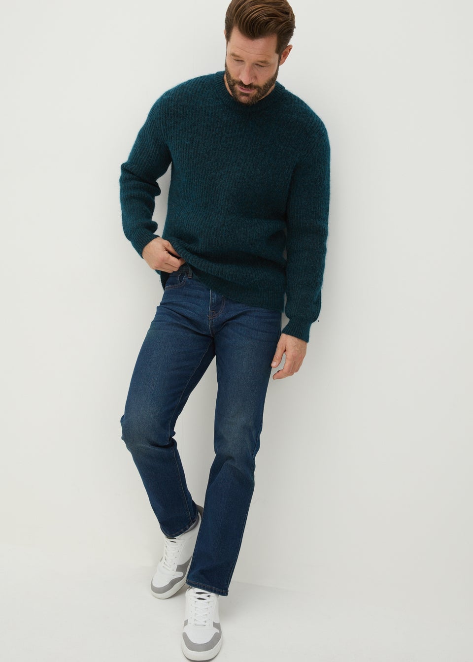 Teal Ribbed Crew Neck Jumper