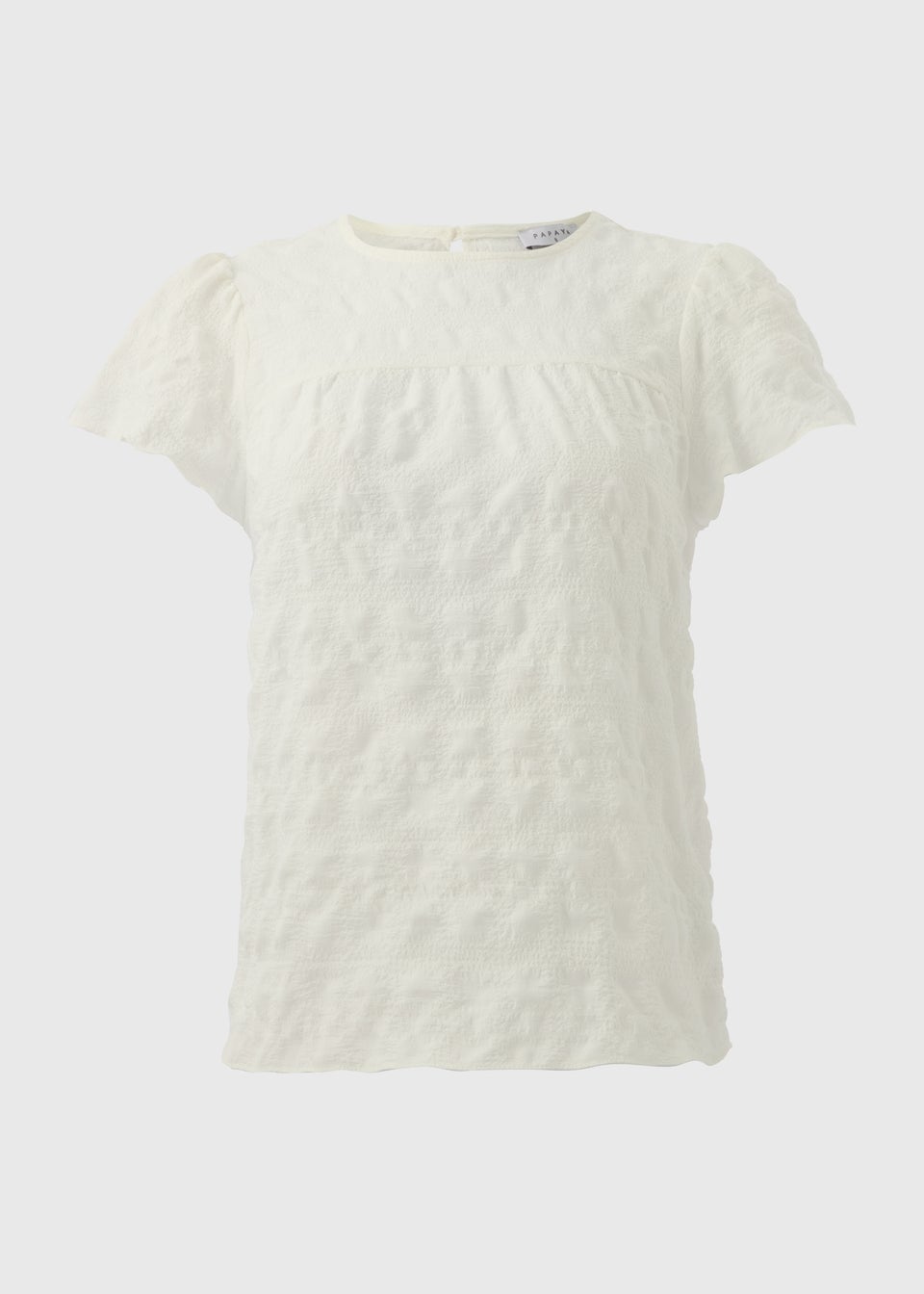 White Seersucker Ruffle Sleeve T-Shirt