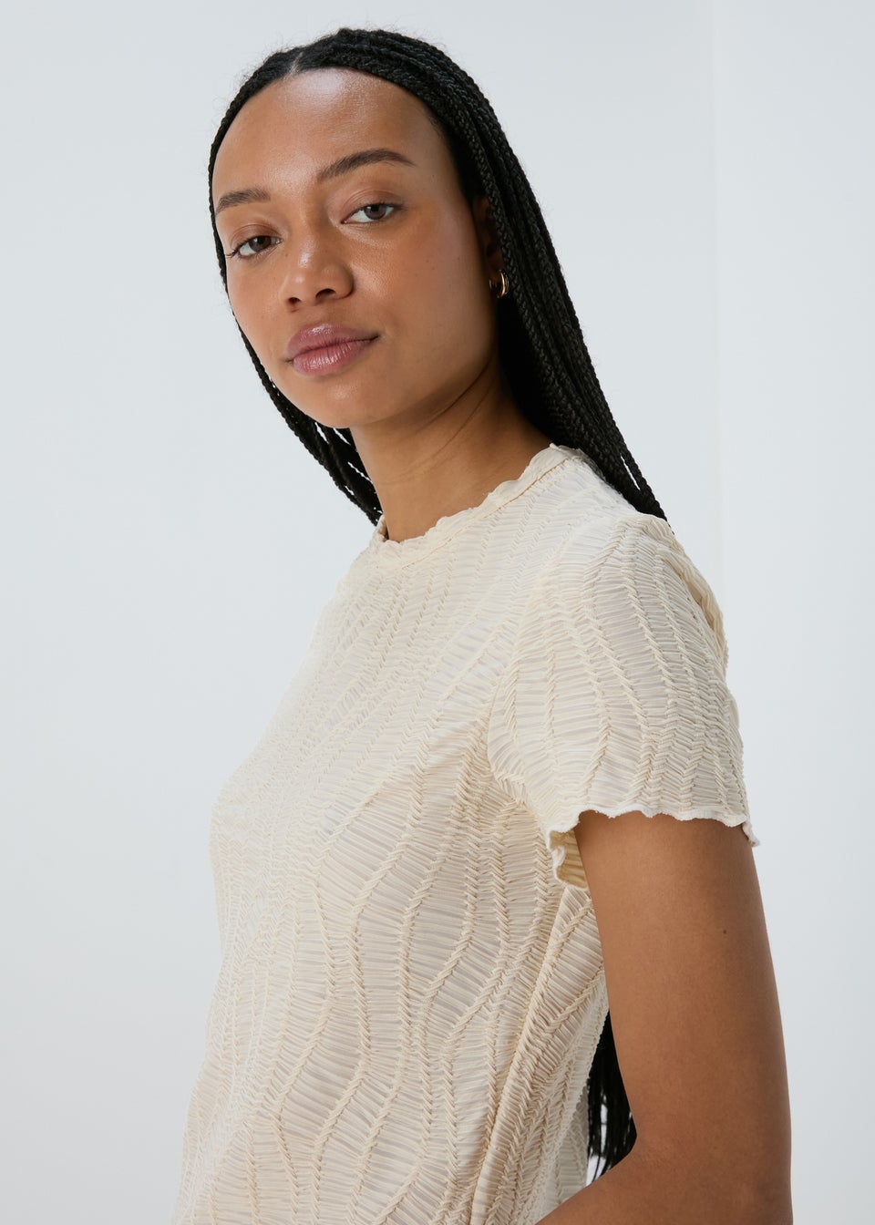 Ivory Short Sleeve Textured Top