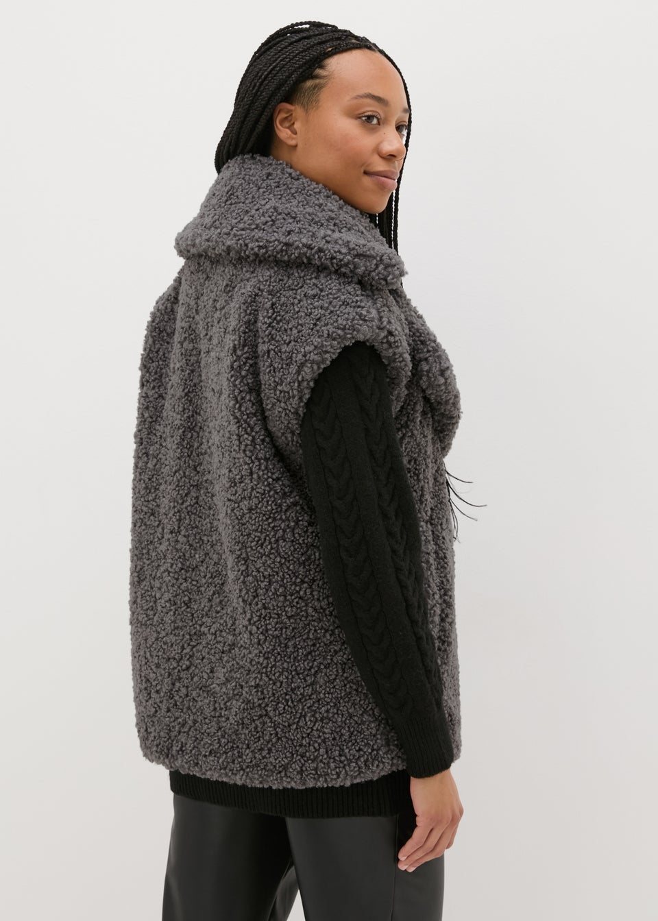 Grey Oversized Borg Gilet