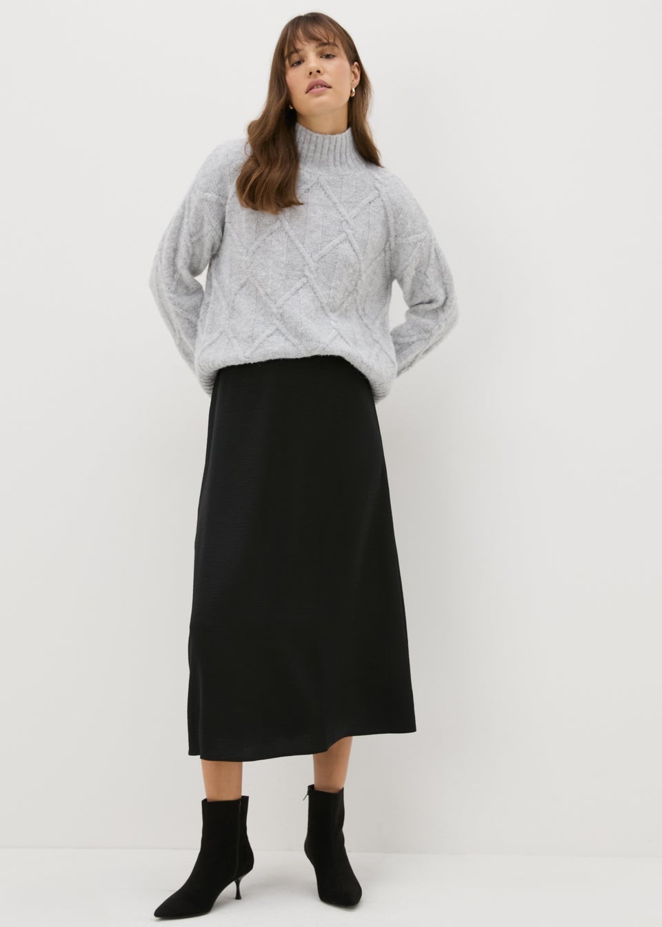 Papaya Petite Black Satin Midaxi Slip Skirt