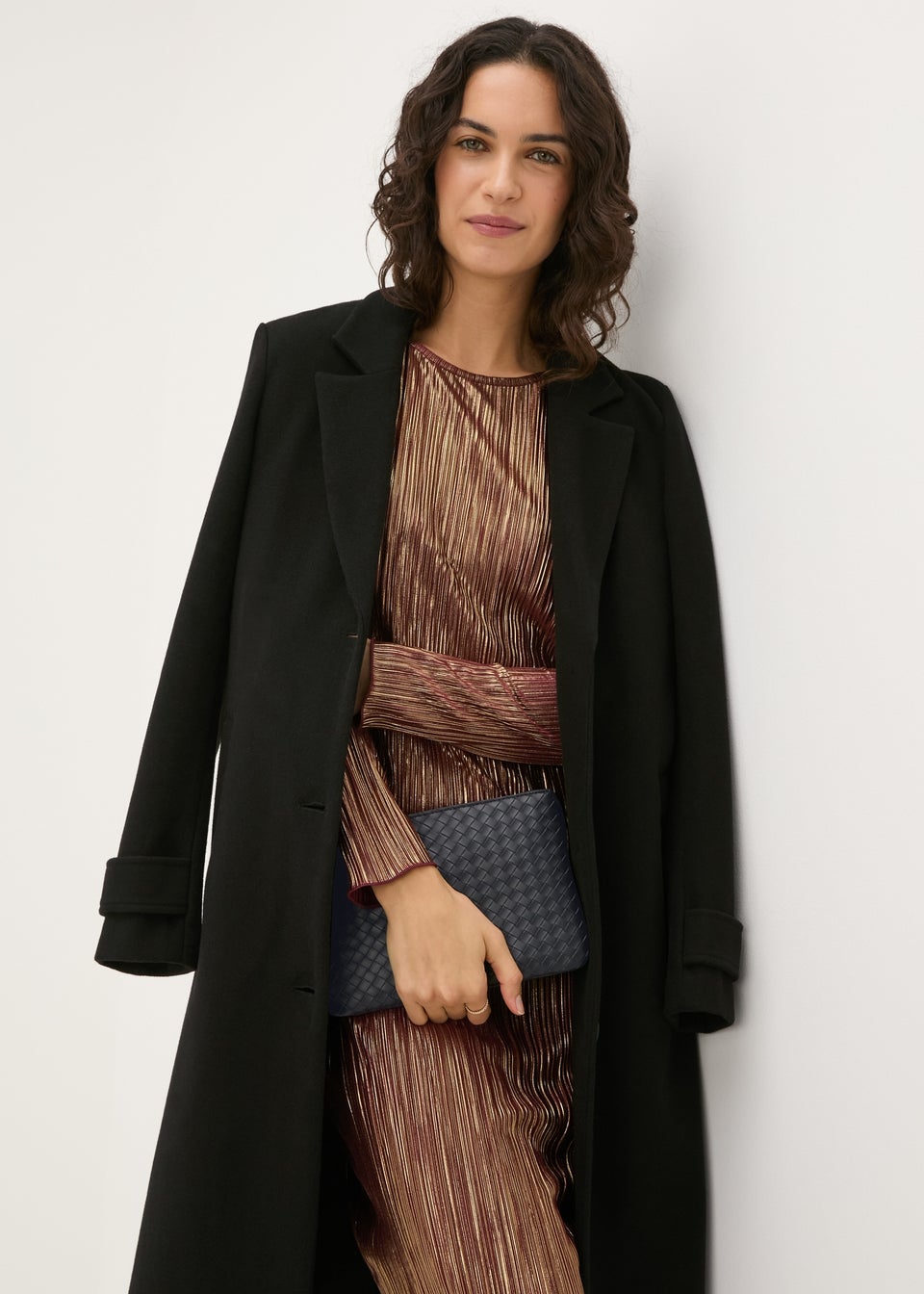 Burgundy Metallic Plisse Midi Dress
