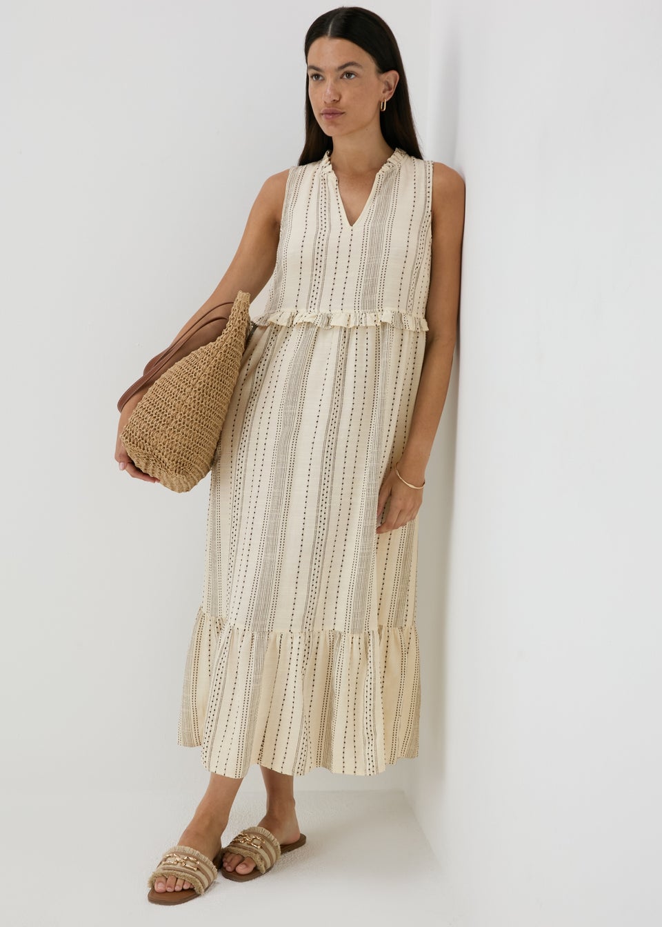 Cream Midi Smock Dress