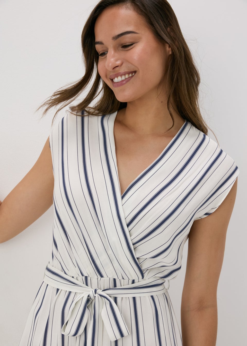 White Stripe V-Neck Jumpsuit