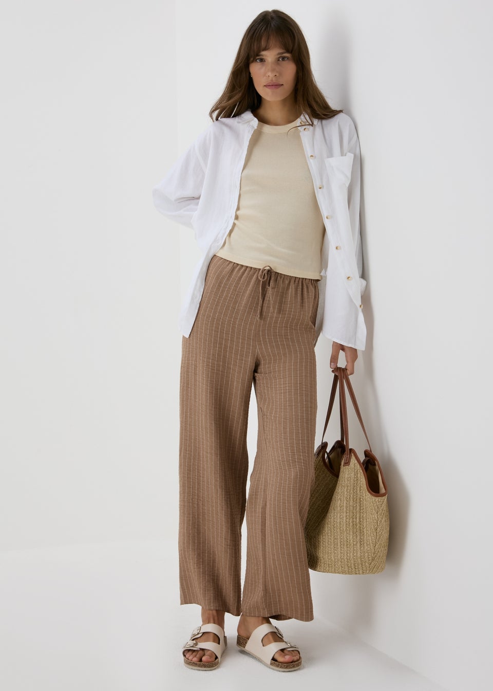 Brown Stripe Textured Trousers