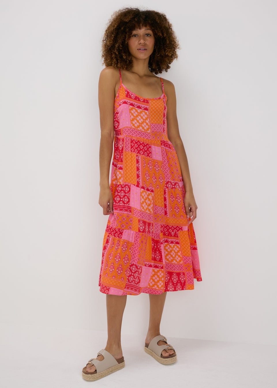 Red Patterned Cami Midi Dress