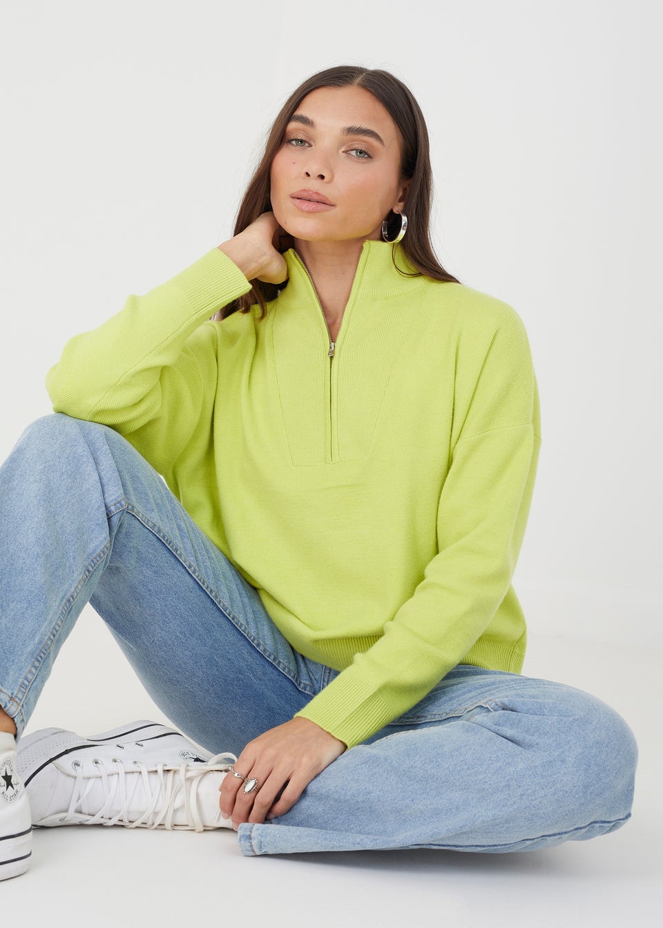 Brave Soul Lime 1/2 Zip Knitted Jumper